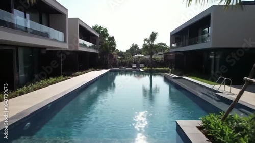 Wallpaper Mural Luxury villa pool area with palm trees, resort vacation spot Torontodigital.ca