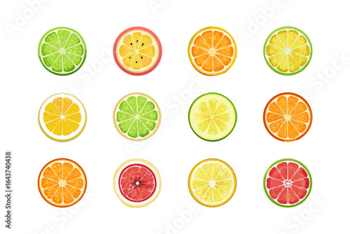 Delicious citrus fruits slices assortment featuring orange lemon lime and grapefruit food and vitamin c rich 100
