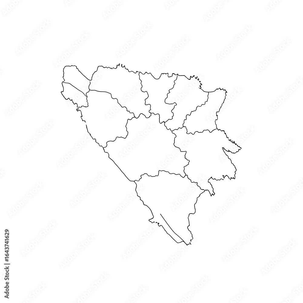 Fototapeta premium Art of outline map of bosnia and herzegovina showing its administrative divisions, isolated on transparent background