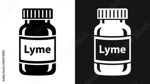 Lyme disease medicine bottle icon in black and white, vector illustration