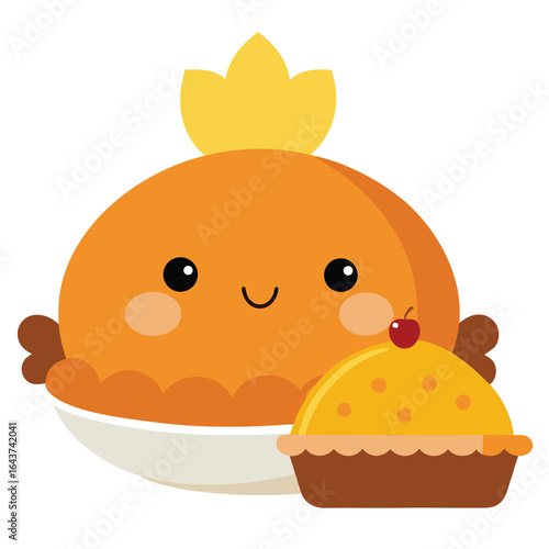 Adorable kawaii style roasted turkey served with creamy mashed potatoes and gravy perfect for holiday celebrations