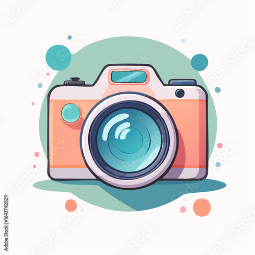 Cute cartoon camera illustration with pastel color and colorful bubbles