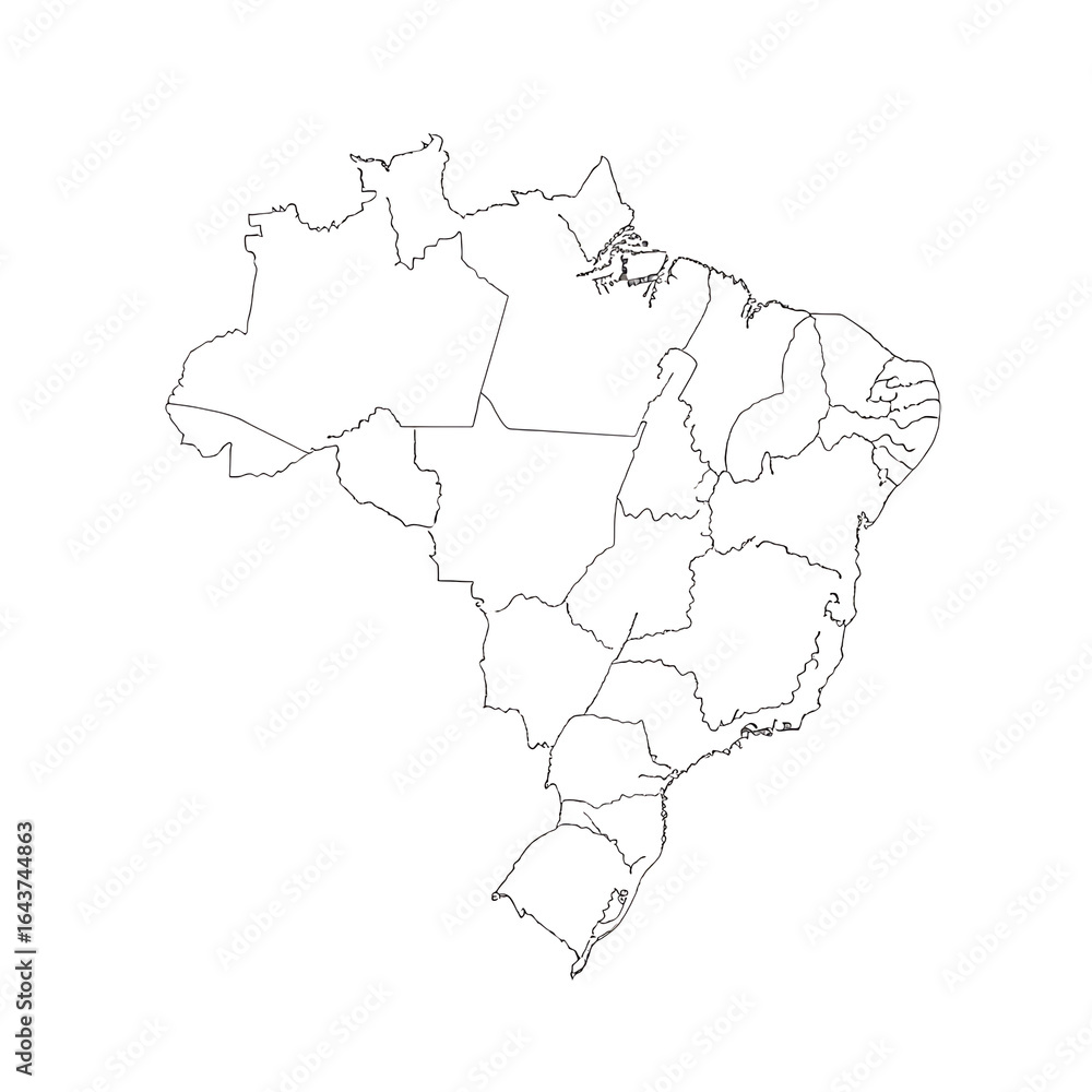 Fototapeta premium Art of outline map of brazil showing its administrative divisions, isolated on transparent background