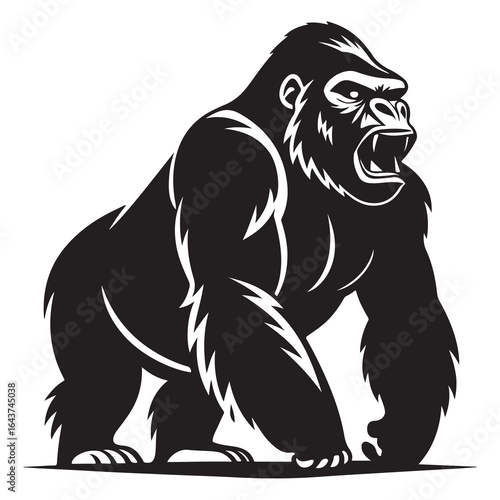 Black tribal style vector illustration of a fierce gorila with bold lines and detailed design