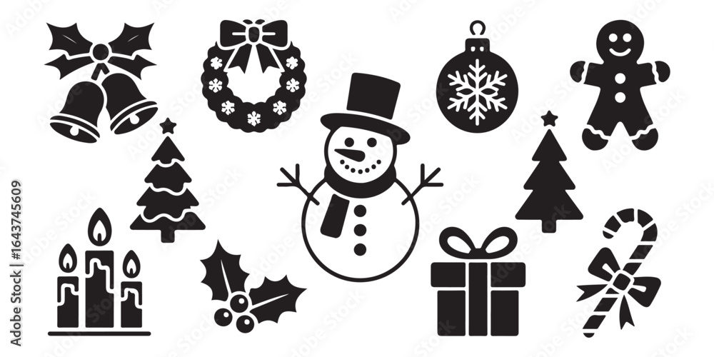 Naklejka premium Christmas Vector Icon Set silhouettes