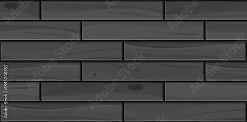 Realistic Black Wood seamless pattern. Wooden deck laying plank, textured board, dark wooden floor or wall repeat texture. Vector print for digital design, paper, decor, background