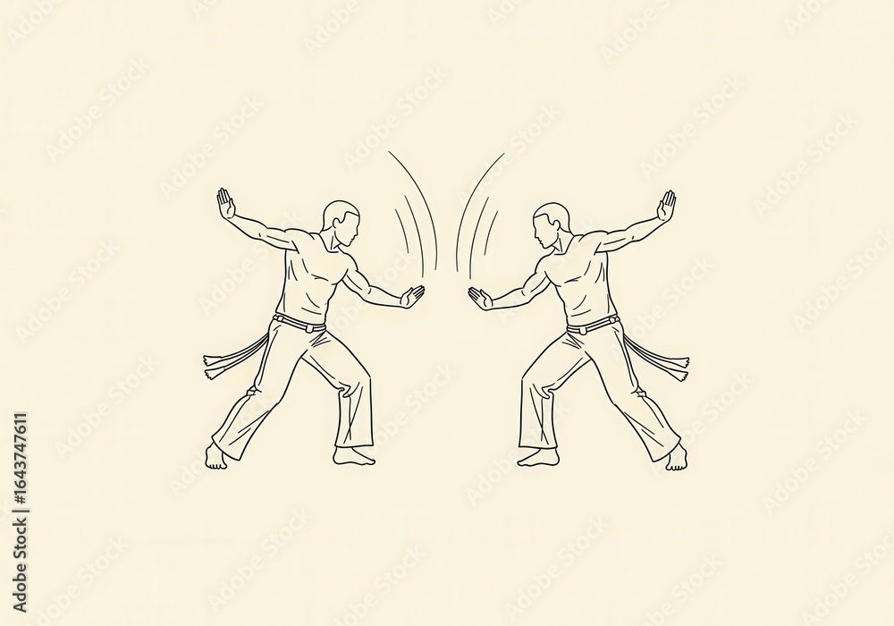 Fototapeta premium Line art of two men practicing capoeira martial arts