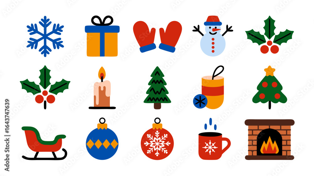 Naklejka premium Christmas icons set featuring a festive collection of holiday symbols