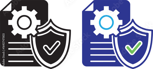 Gear and Shield Icon – Industry Security and Data Protection Vector Illustration