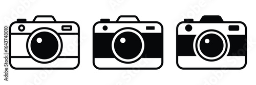 Photography camera vector icons, digital camera icon, camera with glyph icon illustration. Simple black camera silhouettes.