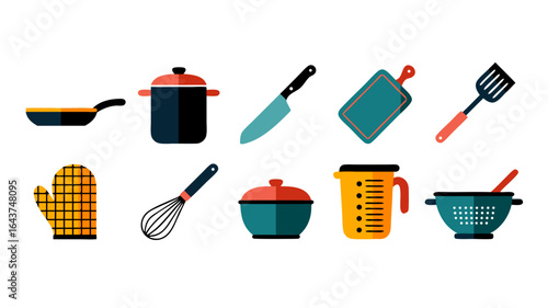 Illustration showcasing diverse kitchen utensils for cooking and food preparation