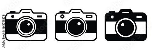 Photography camera vector icons, digital camera icon, camera with glyph icon illustration. Simple black camera silhouettes.
