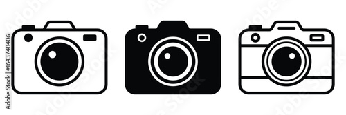 Photography camera vector icons, digital camera icon, camera with glyph icon illustration. Simple black camera silhouettes.