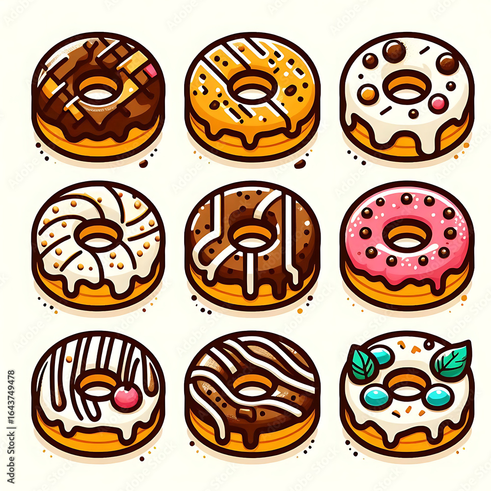 Fototapeta premium Colorful Dessert Donuts with Various Toppings
