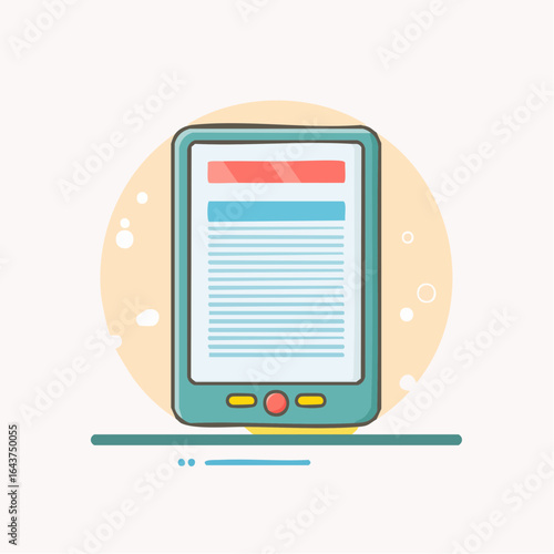 Cartoon ebook reader with text for digital learning and reading