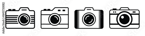 Simple black camera silhouettes, Camera icons set in black, photo icon, camera vector icon. Photo vector icon minimalistic flat design.