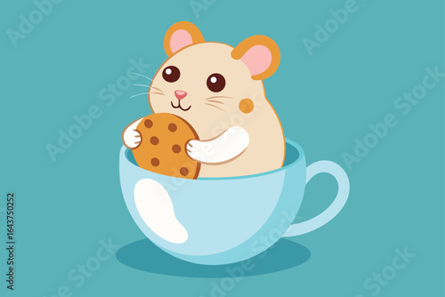 hamster in a teacup nibbling a cookie  .eps