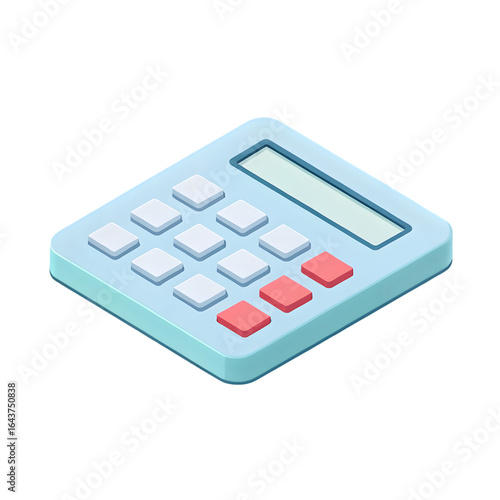 Pastel blue calculator with white and red buttons isolated on a transparent background image PNG file 