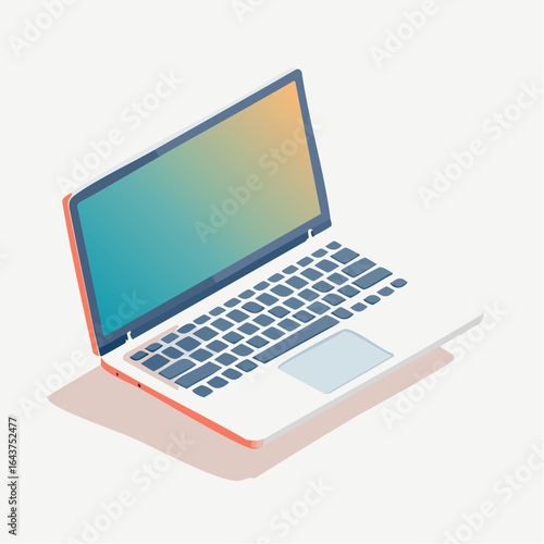 Isometric Laptop Illustration with Gradient Screen and Clean White