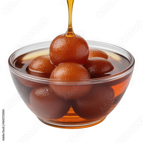 Gulab jamun in sugar syrup Isolated on white and transparent background