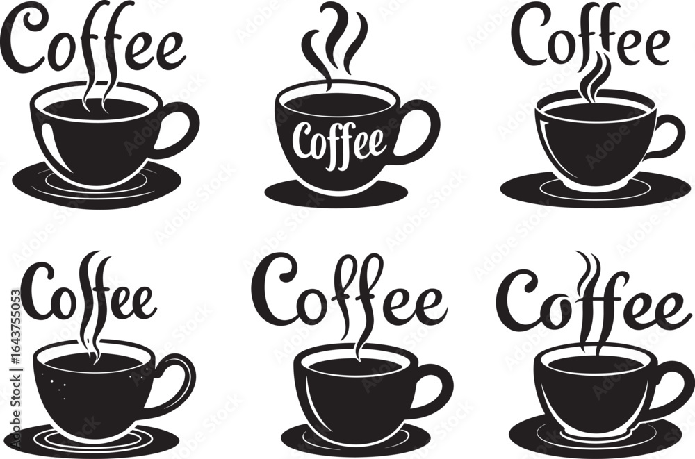 Obraz premium Coffee Cups and Saucers with Steaming Coffee Illustrations Design