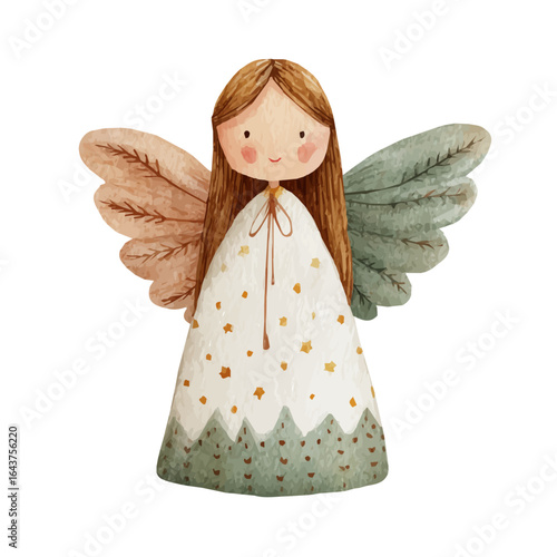 My Watercolor illustration, tree topper angel painting isolated on a white background, illustration, AI painting design, vector illustration set, eps format	