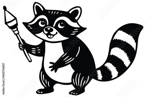 playful raccoon holding a paintbrush and canvas   (1).eps