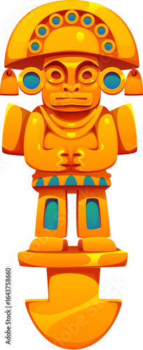 Aztec, Inca or Maya Mexican game totem icon for asset and GUI element, cartoon vector. Aztec civilization, Inca tribe or Maya tribal symbol of golden treasure or idol for ancient mystery game asset