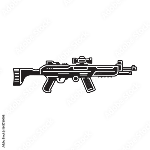 Modern assault rifle with a scope, isolated on white background
