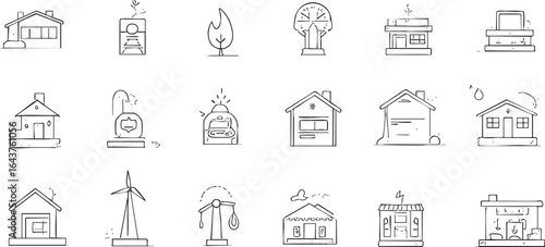 Set of Minimalist Real Estate House Icons – Line Art Collection