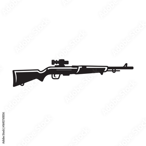 Silhouette of a rifle with a scope isolated on white background