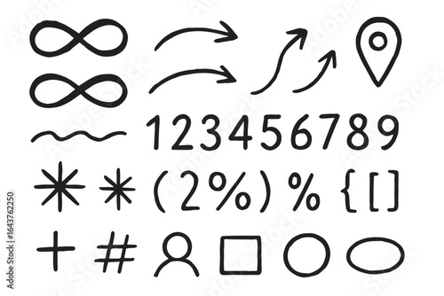 Organic black ink hand drawn doodle elements collection