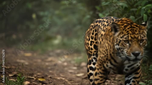 Majestic Jaguar Prowling Through Lush Rainforest