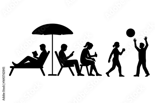 People enjoying a relaxed day at the beach under the umbrella