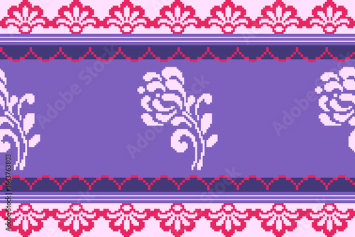 Traditional cross stitch needlework Geometric ethnic pattern . pixel horizontal Seamless vector Native ethnic pattern cross stitch border fabric clothing textile knitwear print texture	