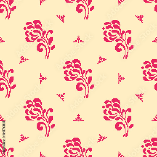 Traditional cross stitch needlework Geometric ethnic pattern . pixel horizontal Seamless vector Native ethnic pattern cross stitch border fabric clothing textile knitwear print texture	