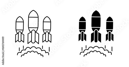 Rocket launch icon – startup, business growth, innovation, progress vector illustration - Editable stroke and filled style