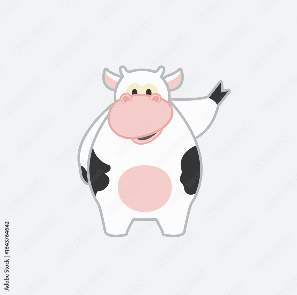 Fototapeta premium Cute Cartoon Cow Waving Hand Illustration vector mascot character design