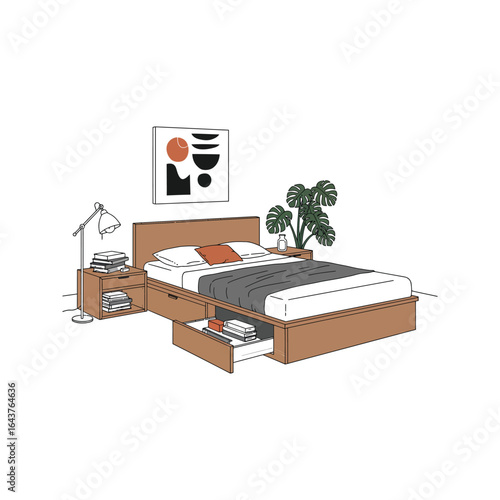 Modern office interior with computer, desk, chair, and other business furniture