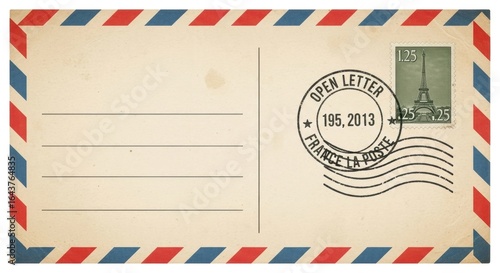 Vintage French Postcard with Eiffel Tower Stamp and Postmark