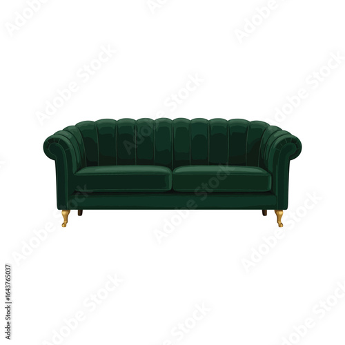 Green leather sofa, a comfortable and luxurious furniture object for contemporary living room interior design