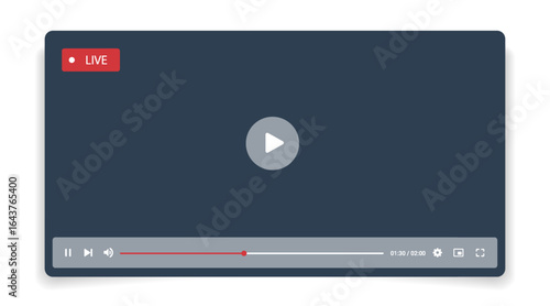 Social media video player screen template, mobile video player. Video player mockup, app, ui ux. Channel interface. Social media concept. Play button icon