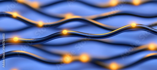 Abstract Close-Up of Wavy Lines with Glowing Lights on Blue Background