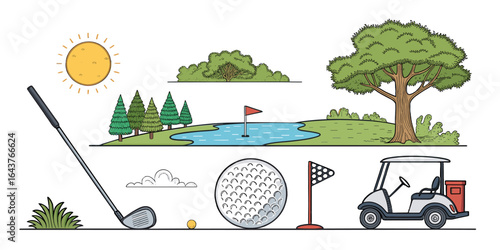 A scenic view of a golf course, complete with its elements