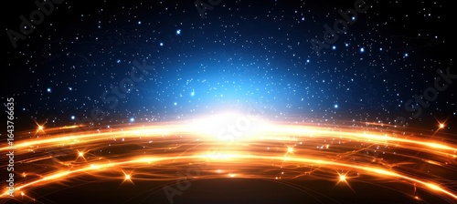 Stellar Light Burst Over Cosmic Landscape with Sparkling Stars