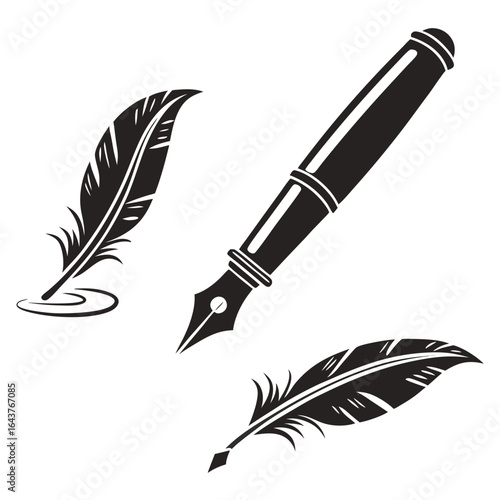 Black silhouette icon of a pen with a nib