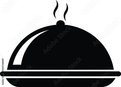Silhouette icon of a covered serving tray isolated on transparent background