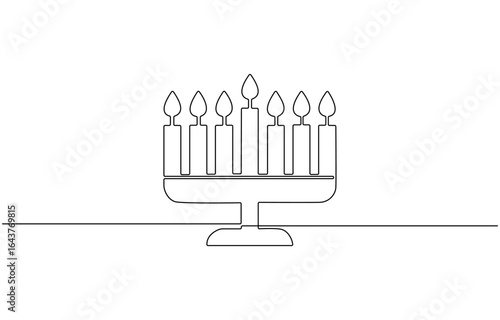 Happy Hanukkah menorah one continuous line, icon.