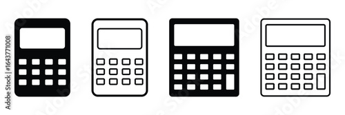 Calculator line icon. Calculator icon line style. Design vector illustration. Pocket calculator icon sign vector. Calculator icon set. Black color outline or solid icon on white background.