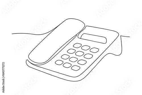 Single line drawing a corded telephone with keypad handset communication